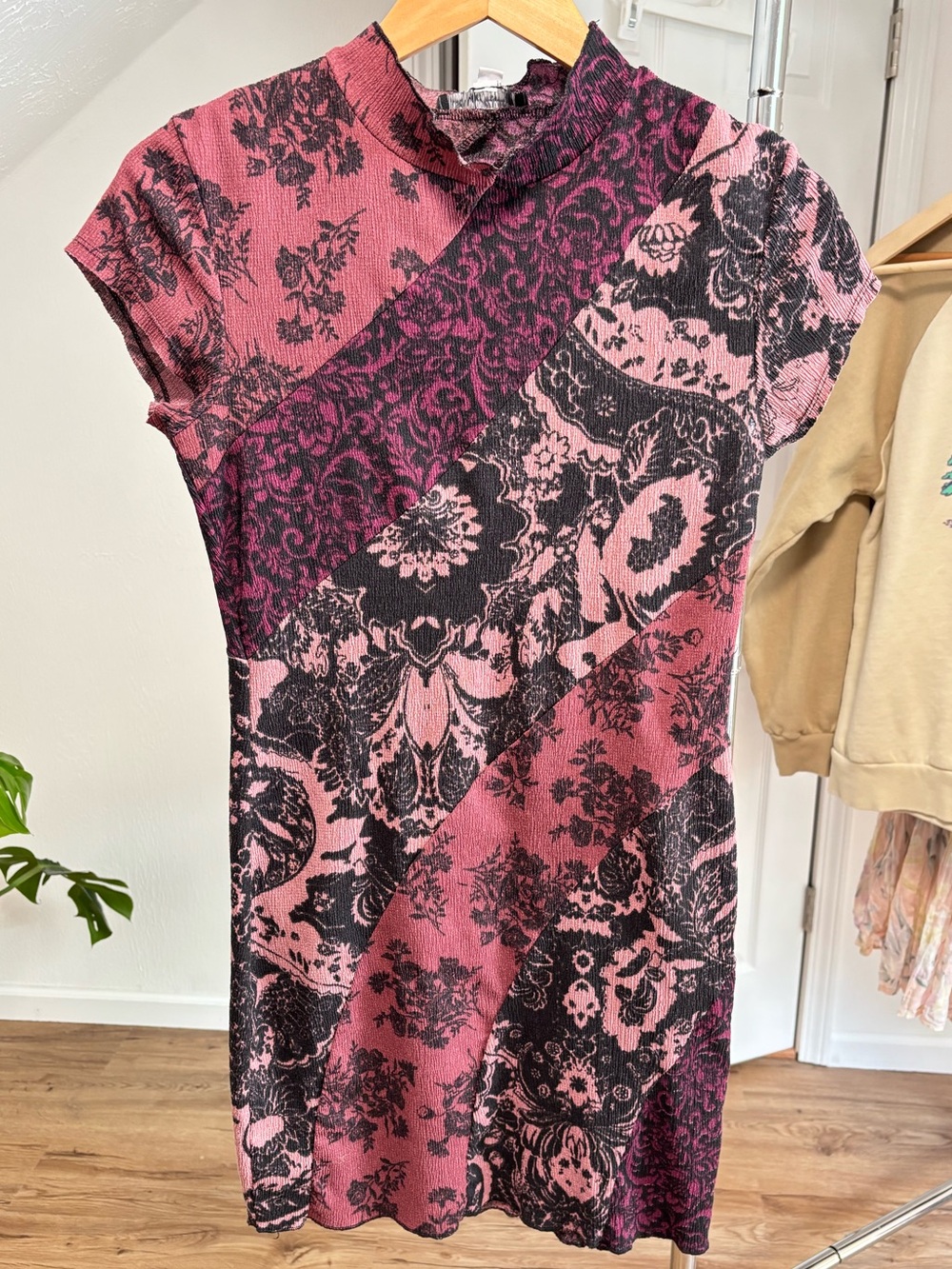 Dark boho paneled mini dress with mockneck, Urban Outfitters medium (runs small!